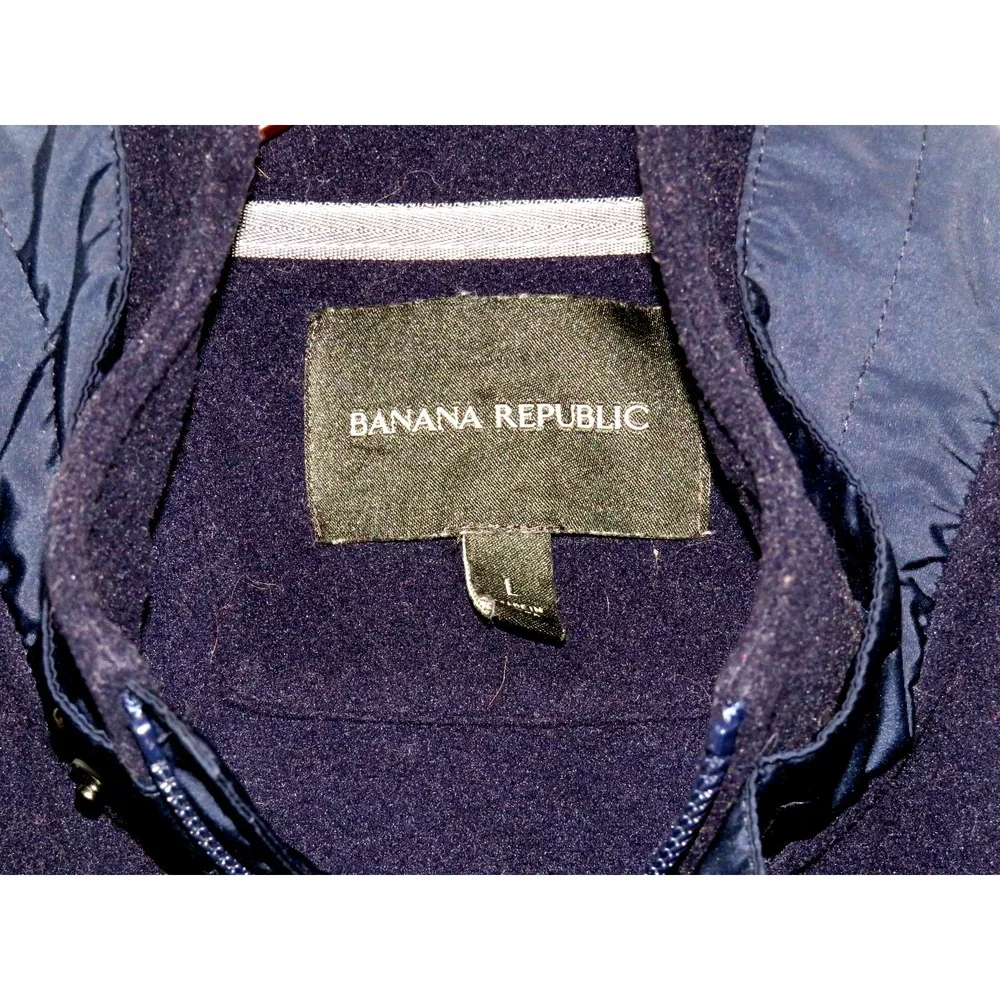Banana Republic Zip-Up Navy Blue Snap Pockets Fleece‎ Vest Jacket Men's Large